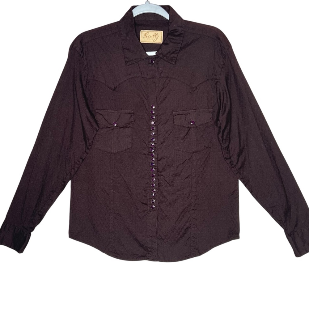 Scully Western Snap Button Shirt Size L Chocolate Brown Rodeo Cowgirl Festival